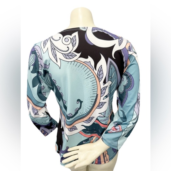 Parisou Top Small Made in USA Retro Mod Paisley Multicolor Long Sleeve V Neck - Picture 3 of 8